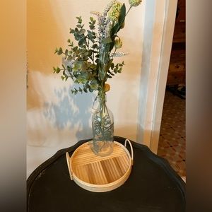 Faux Flowers, Vase and Wooden Tray